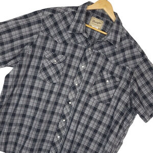 Wrangler Men's Western Pearl Snap Shirt 3XL Black Plaid Short Sleeve Casual EUC